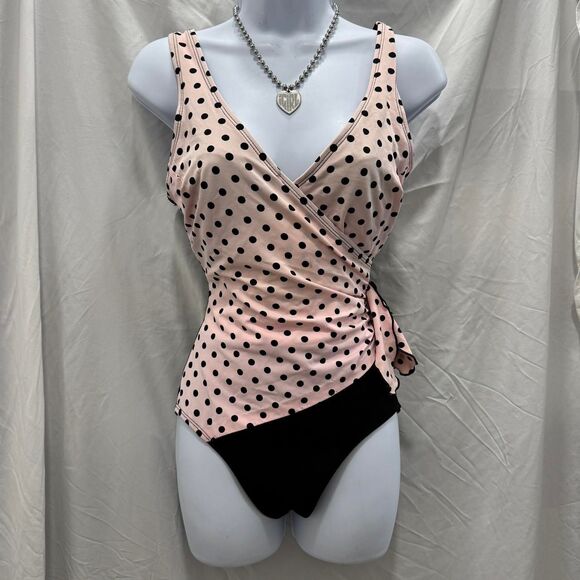 Vintage Polka Dot Wrap Swimsuit Longitude One Piece Pinup Size 8 - Picture 2 of 8